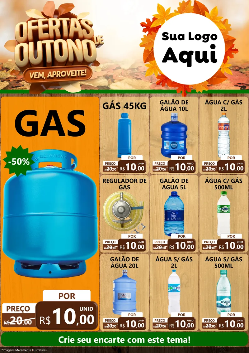 Modelo de Encarte para Encarte A4 Vertical com o tema Ofertas de Outono - Vem, Aproveite! para Água e gás