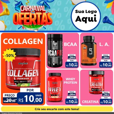 Modelo de Rede Social para Feed Facebook com o tema Carnaval de Ofertas para Suplementos alimentares