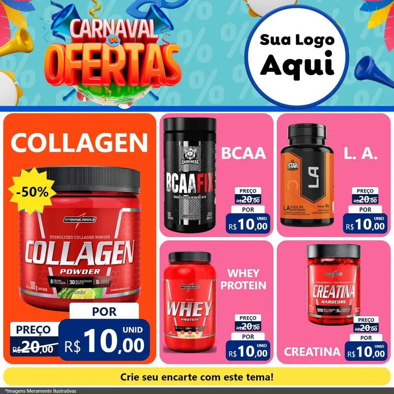 Modelo de Rede Social para Feed Facebook com o tema Carnaval de Ofertas para Suplementos alimentares