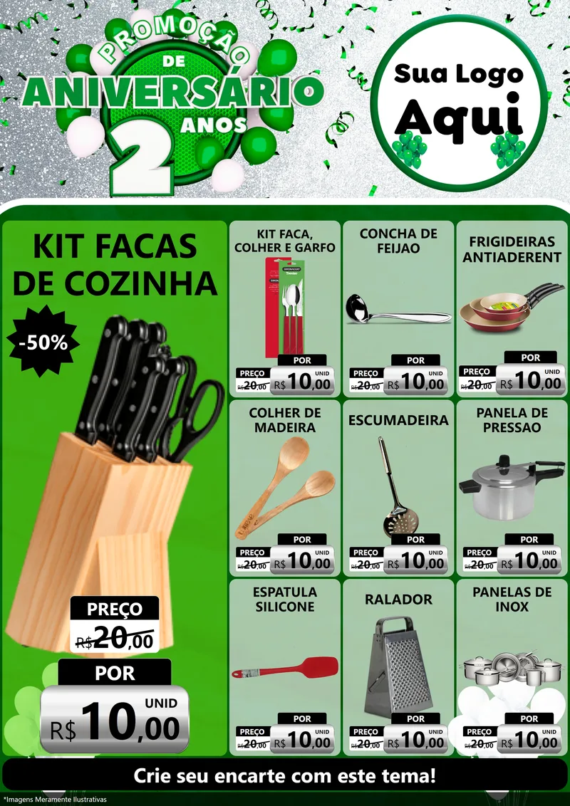 Modelo de Encarte para Encarte A4 Vertical com o tema Promoção de Aniversário - 2 Anos para Utilidades Domésticas