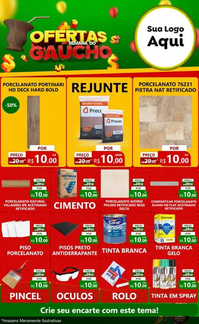Modelo de Encarte para Encarte Grande com o tema Ofertas Semana Do Gaúcho para Pisos e revestimentos