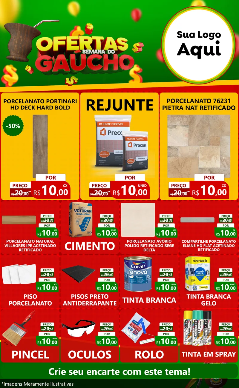 Modelo de Encarte para Encarte Grande com o tema Ofertas Semana Do Gaúcho para Pisos e revestimentos