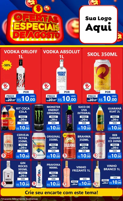 Modelo de Encarte para Encarte Grande com o tema Ofertas Especiais de Agosto para Distribuidora de bebidas