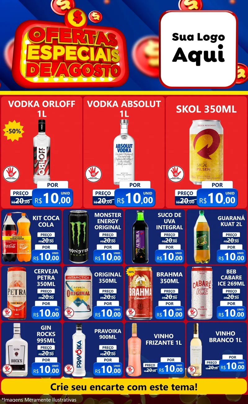 Modelo de Encarte para Encarte Grande com o tema Ofertas Especiais de Agosto para Distribuidora de bebidas