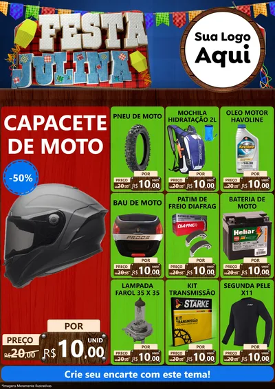 Modelo de Encarte para Encarte A4 Vertical com o tema Festa Julina para Moto peças