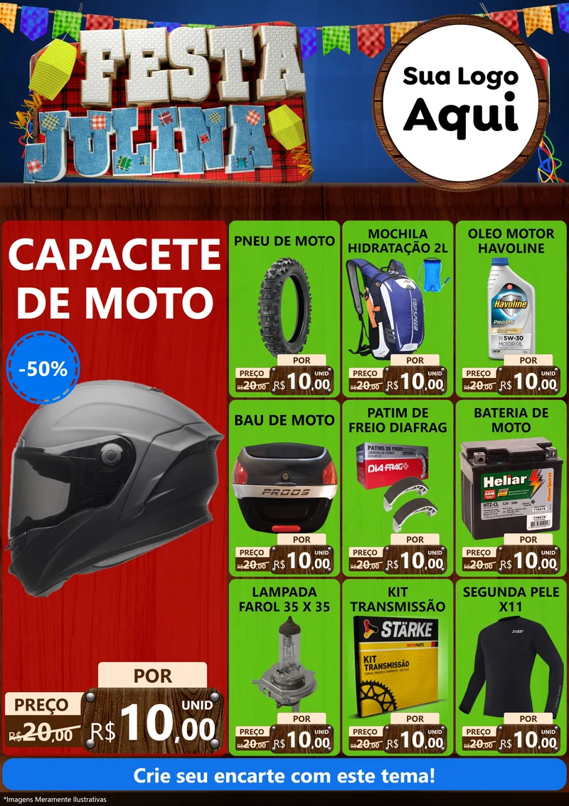Modelo de Encarte para Encarte A4 Vertical com o tema Festa Julina para Moto peças