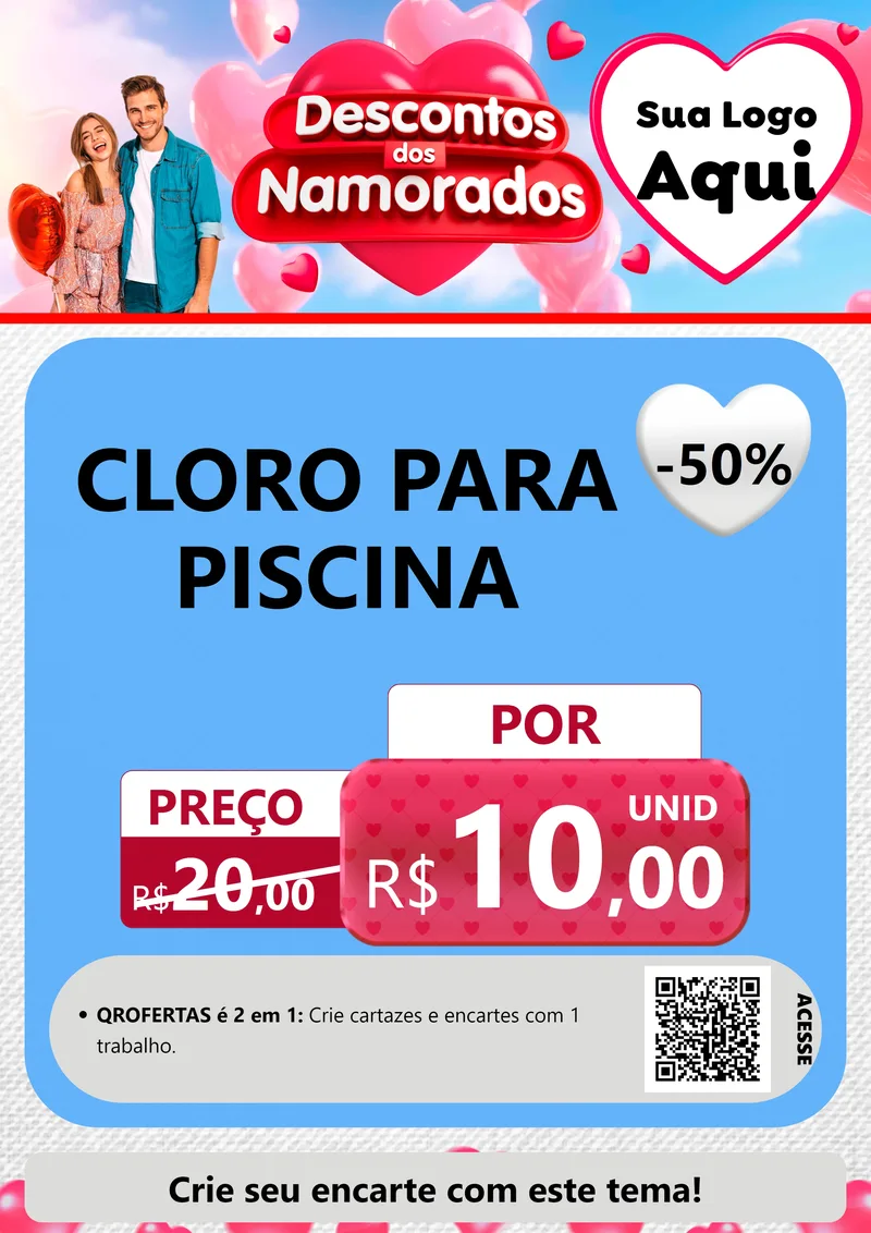 Modelo de Cartaz para Cartaz A4 Vertical com o tema Descontos dos Namorados para Produtos para Piscina