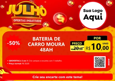 Modelo de Cartaz para Cartaz A4 Horizontal com o tema Julho Ofertas Imbatíveis para Baterias Elétricas