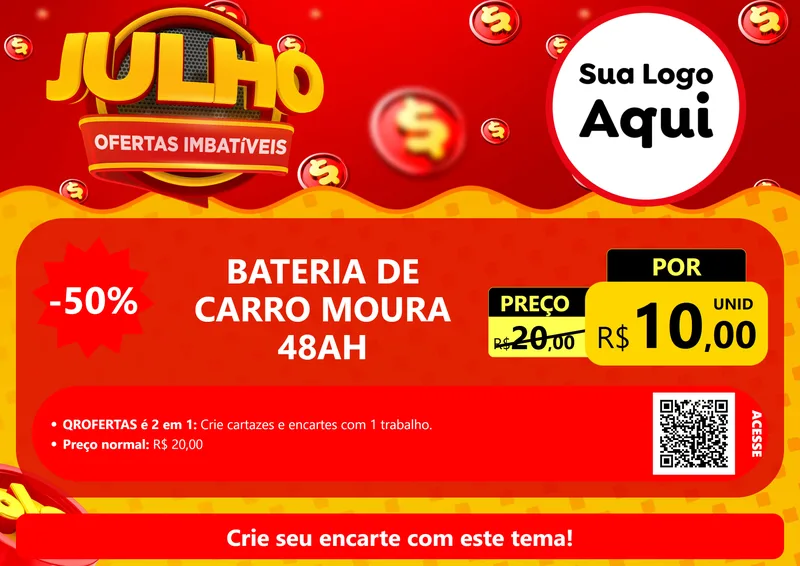 Modelo de Cartaz para Cartaz A4 Horizontal com o tema Julho Ofertas Imbatíveis para Baterias Elétricas