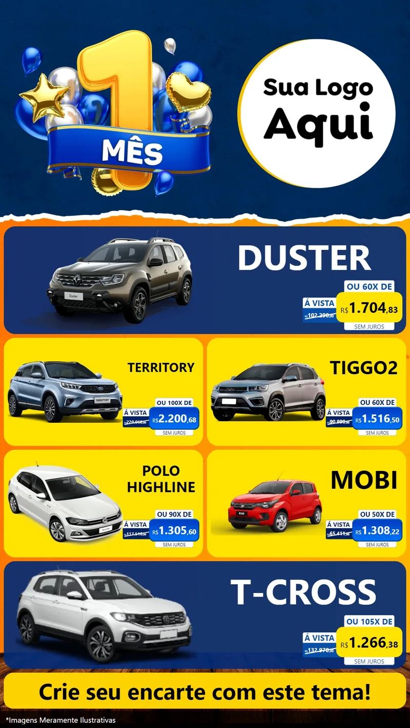 Modelo de TV para TV Vertical com o tema Um Mês de Aniversário para Concessionaria de Carros