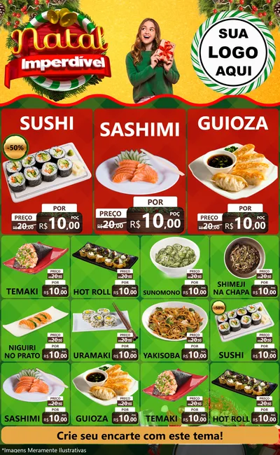 Modelo de Encarte para Encarte Grande com o tema Natal Imperdível para Comida japonesa