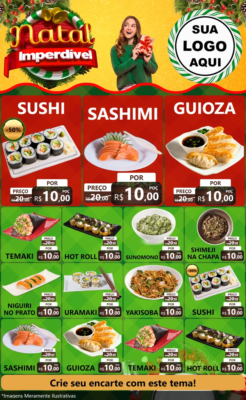 Modelo de Encarte para Encarte Grande com o tema Natal Imperdível para Comida japonesa