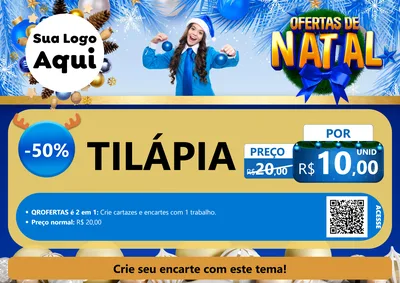 Modelo de Cartaz para Cartaz A4 Horizontal com o tema Ofertas de Natal para Peixaria