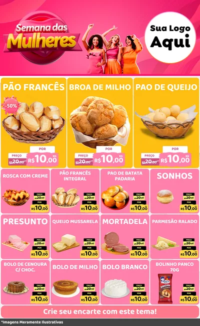 Modelo de Encarte para Encarte Grande com o tema Semana das Mulheres para Padaria