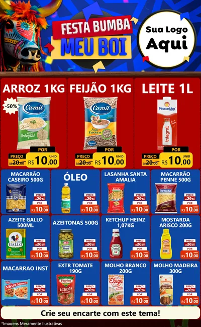 Modelo de Encarte para Encarte Grande com o tema Festa Bumba meu Boi para Supermercado