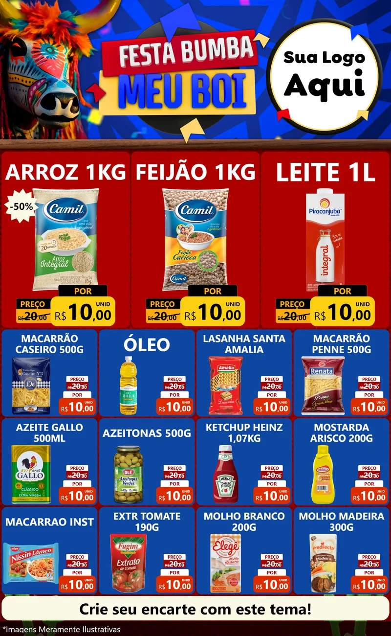 Modelo de Encarte para Encarte Grande com o tema Festa Bumba meu Boi para Supermercado