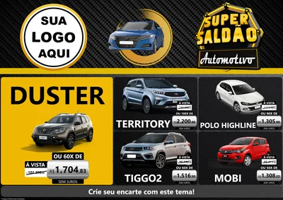 Modelo de Encarte para Encarte A4 Horizontal com o tema Super Saldão Automotivo para Concessionaria de Carros