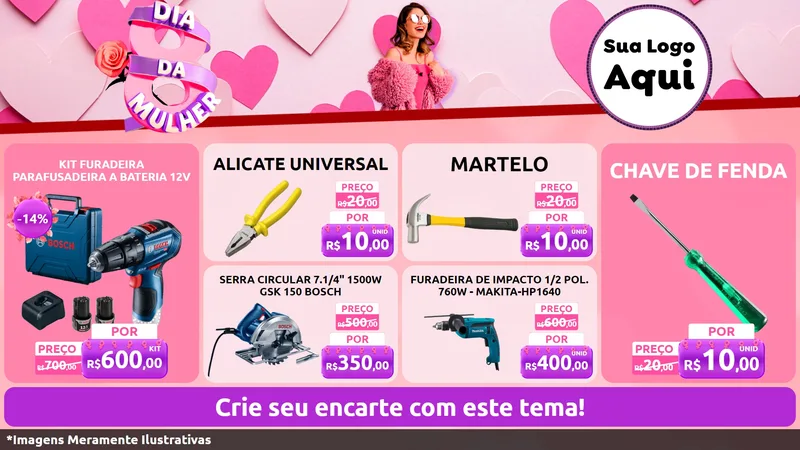 Modelo de TV para TV Horizontal com o tema Dia da Mulher para Maquinas e Ferramentas