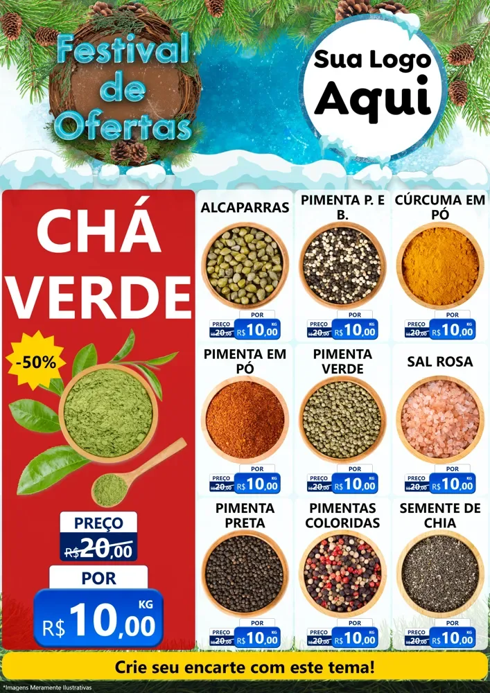 Modelo de Encarte para Encarte A4 Vertical com o tema Festival de Ofertas - Inverno para Produtos Naturais