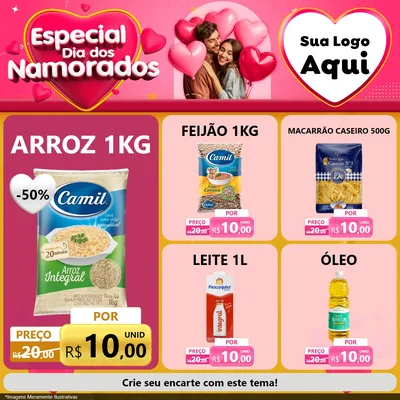 Modelo de Rede Social para Feed Facebook com o tema Especial Dia dos Namorados para Supermercado
