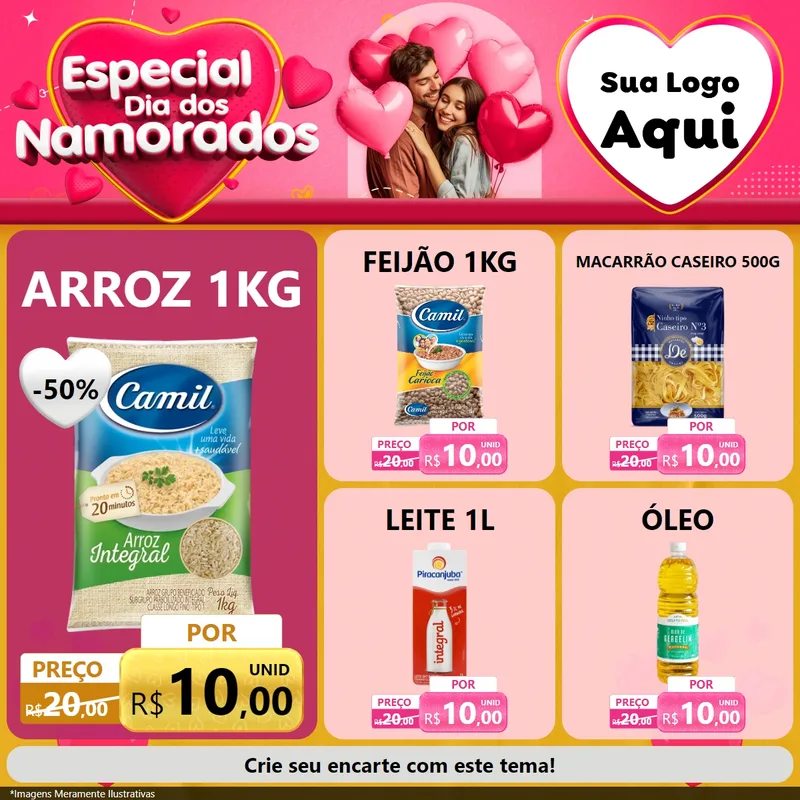 Modelo de Rede Social para Feed Facebook com o tema Especial Dia dos Namorados para Supermercado