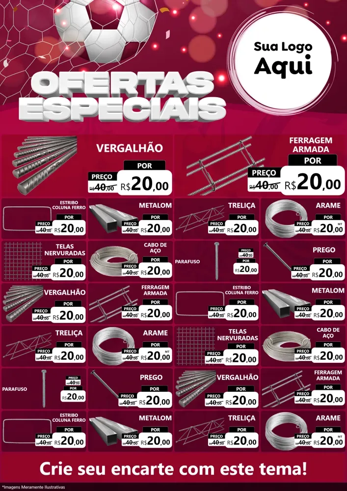 Modelo de Encarte para Encarte A4 Vertical com o tema Ofertas Especiais - Futebol para Ferragens