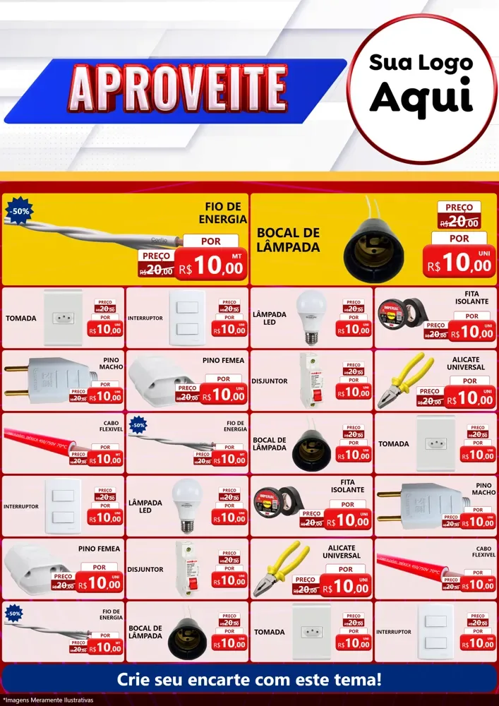Modelo de Encarte para Encarte A4 Vertical com o tema Aproveite para Materiais Elétricos