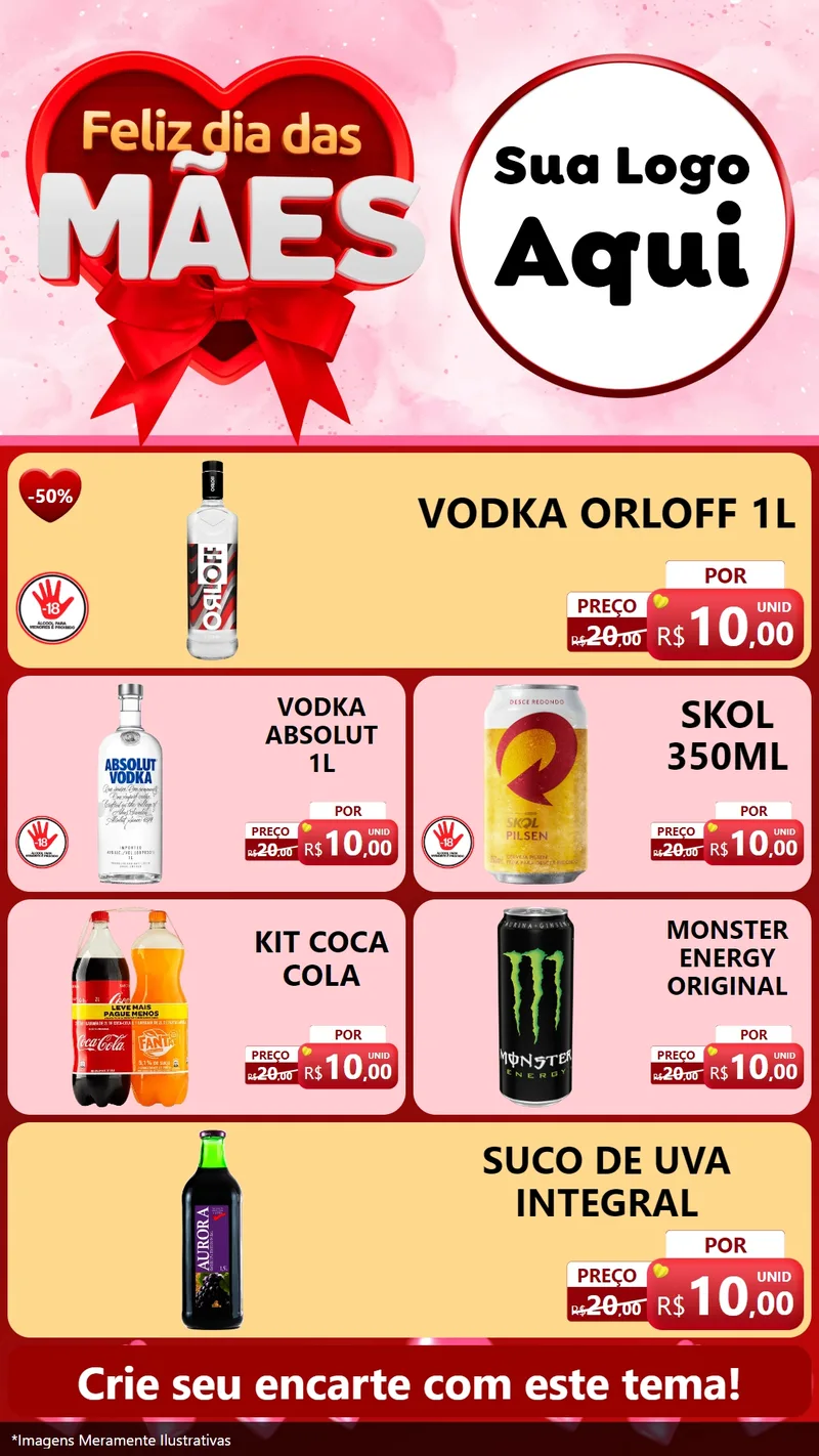 Modelo de TV para TV Vertical com o tema Feliz Dia Das Mães para Distribuidora de bebidas