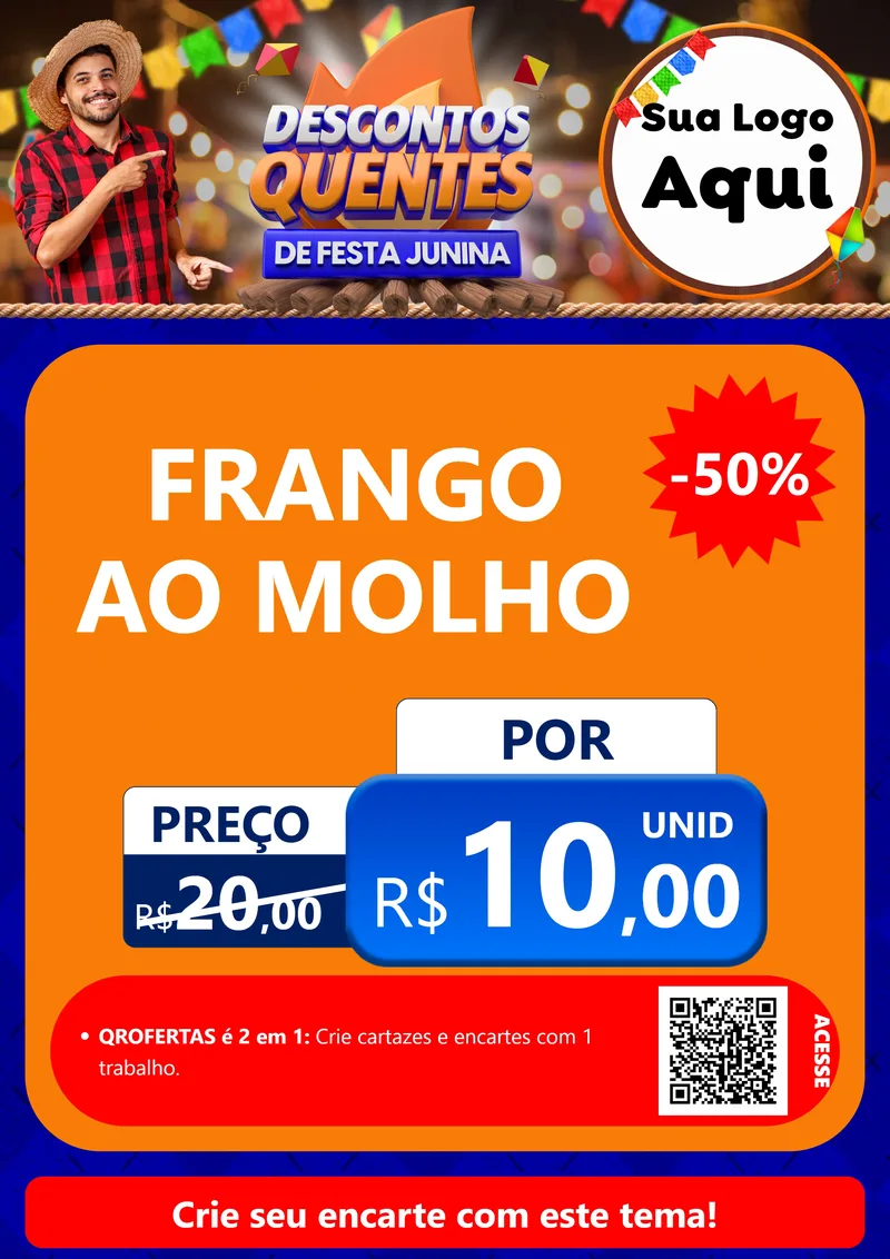 Modelo de Cartaz para Cartaz A4 Vertical com o tema Descontos Quentes de Festa Junina para Restaurante