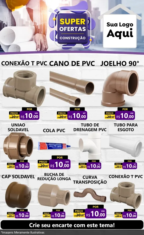 Modelo de Encarte para Encarte Grande com o tema Super Ofertas - Construção para Tubos e conexões