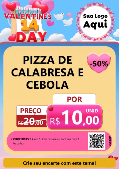 Modelo de Cartaz para Cartaz A4 Vertical com o tema Valentine's Day para Pizzaria