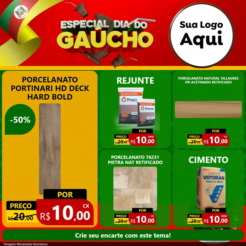 Modelo de Rede Social para Feed Facebook com o tema Especial Dia do Gaúcho para Pisos e revestimentos