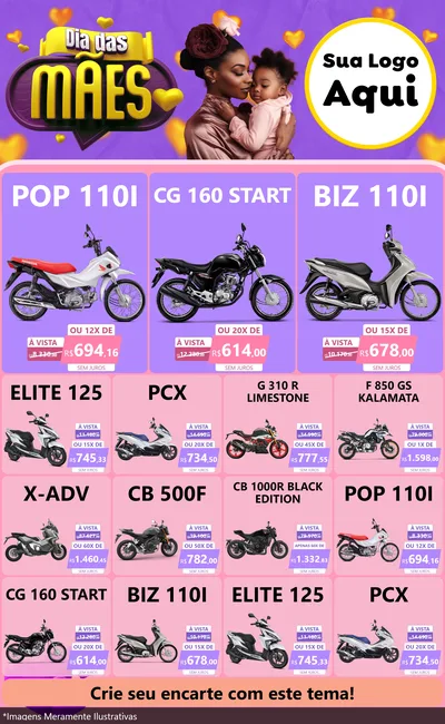 Modelo de Encarte para Encarte Grande com o tema Dia das Mães para Concessionaria de Motos