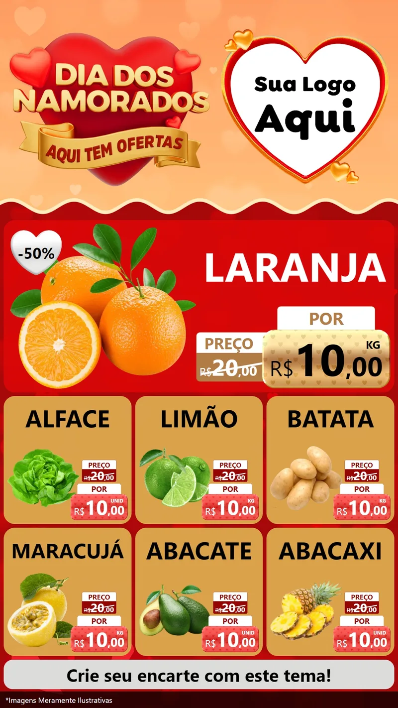 Modelo de Rede Social para Stories com o tema Dia dos Namorados - Aqui Tem Ofertas para Hortifrúti