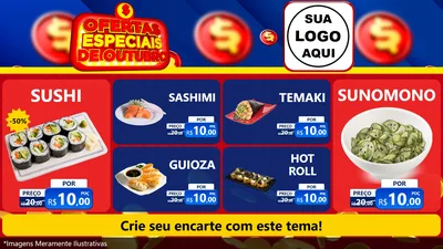 Modelo de TV para TV Horizontal com o tema Ofertas Especiais de Outubro para Comida japonesa