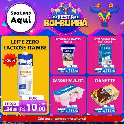 Modelo de Rede Social para Feed Facebook com o tema Festa Boi-Bumbá para Frios e Laticínios