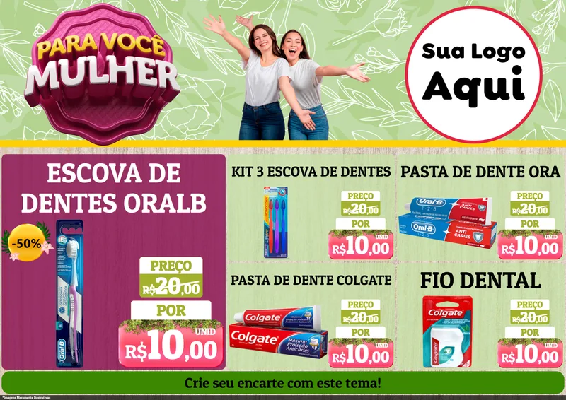 Modelo de Encarte para Encarte A4 Horizontal com o tema Para Você Mulher para Higiene Pessoal
