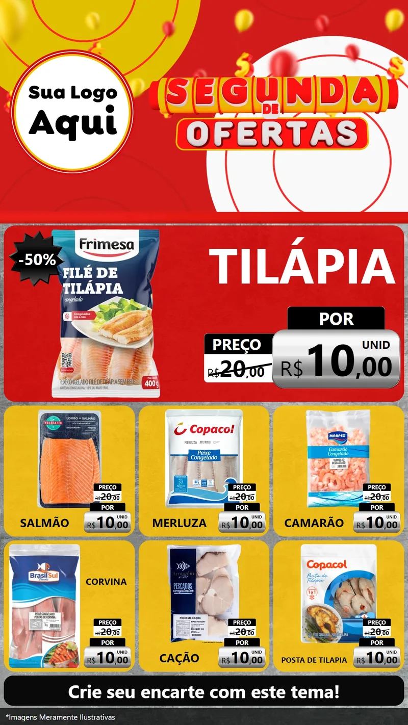 Modelo de Rede Social para Stories com o tema Segunda de Ofertas para Peixaria