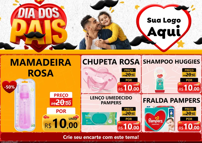 Modelo de Encarte para Encarte A4 Horizontal com o tema Dia dos Pais para Bebês