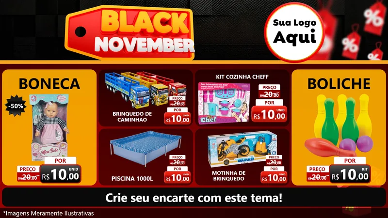 Modelo de TV para TV Horizontal com o tema Black November para Brinquedos