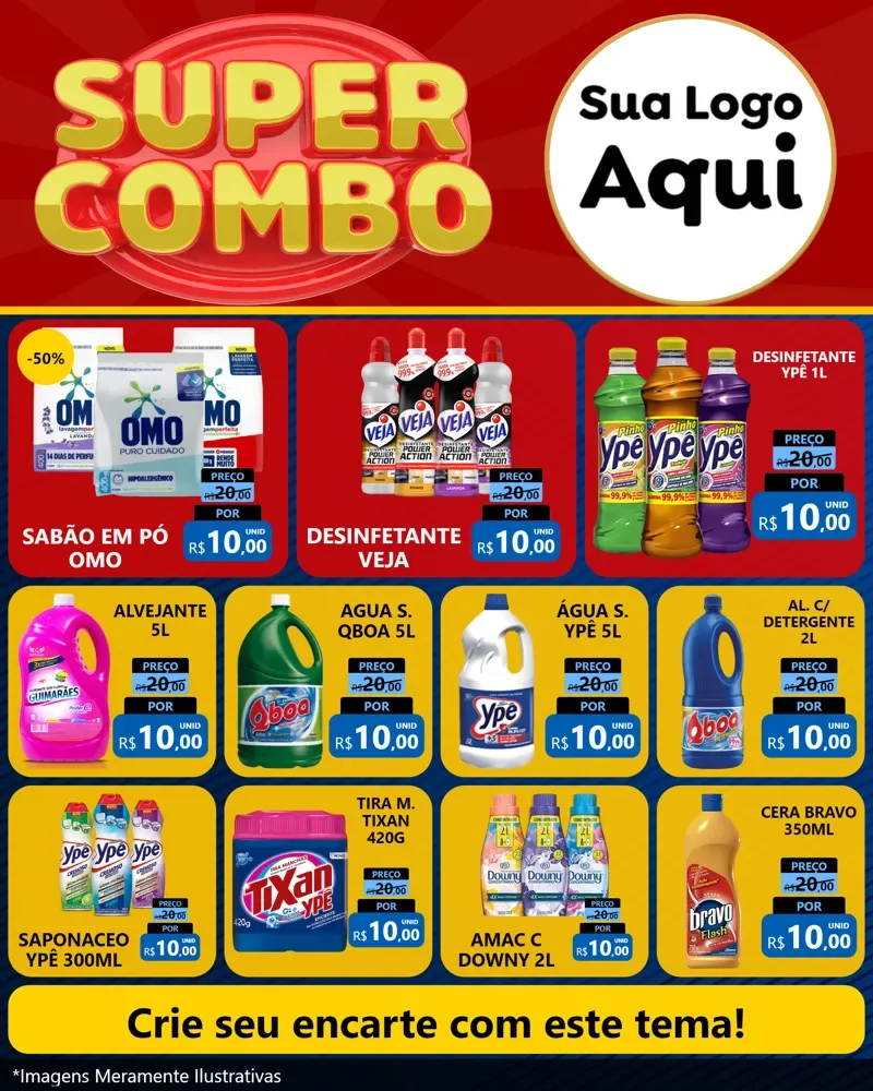 Modelo de Rede Social para Feed Instagram com o tema Super Combo para Produtos de Limpeza