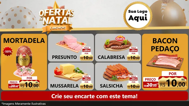 Modelo de TV para TV Horizontal com o tema Ofertas De Natal E Ano Novo para Frios e Laticínios