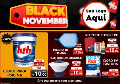 Modelo de Encarte para Encarte A4 Horizontal com o tema Black November para Produtos para Piscina