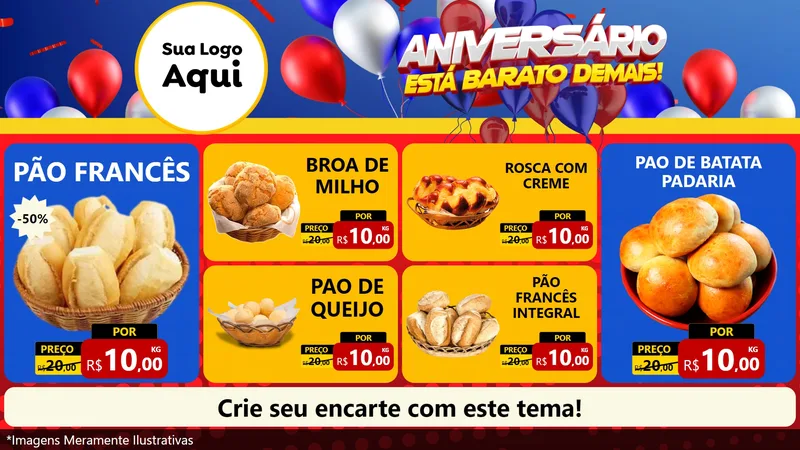 Modelo de TV para TV Horizontal com o tema Aniversário para Padaria