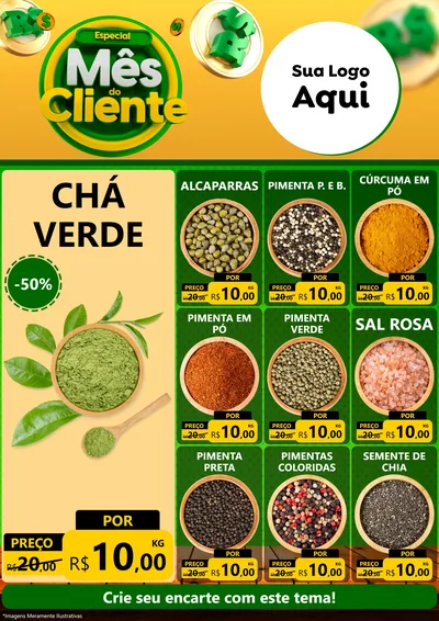 Modelo de Encarte para Encarte A4 Vertical com o tema Especial Mês do Cliente para Produtos Naturais