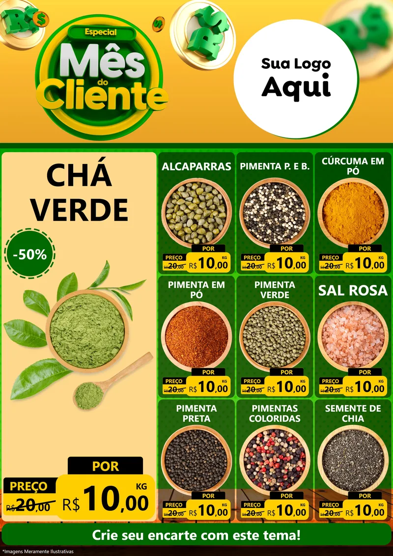 Modelo de Encarte para Encarte A4 Vertical com o tema Especial Mês do Cliente para Produtos Naturais