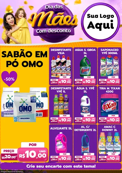Modelo de Encarte para Encarte A4 Vertical com o tema Dia das Mães com Desconto para Produtos de Limpeza