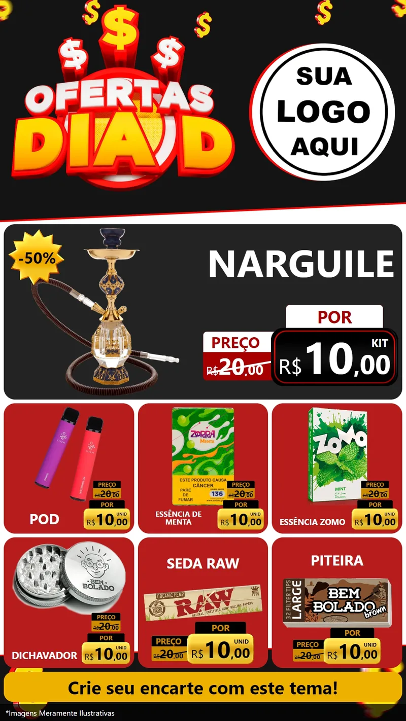 Modelo de Rede Social para Stories com o tema Ofertas Dia D para Tabacaria