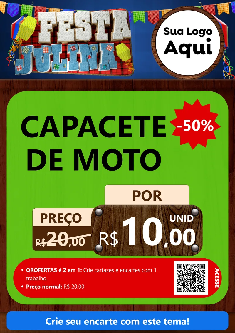Modelo de Cartaz para Cartaz A4 Vertical com o tema Festa Julina para Moto peças