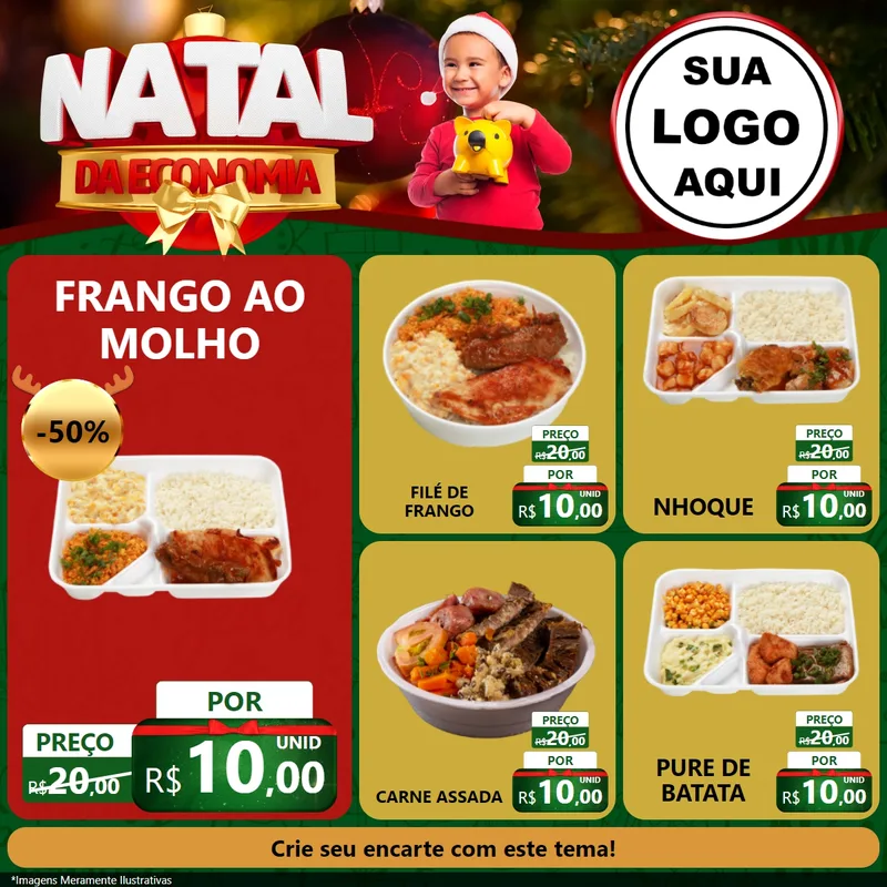 Modelo de Rede Social para Feed Facebook com o tema Natal da Economia para Restaurante